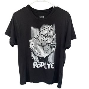 Popeye Shirt‎ Womens Large Black Cartoon Sailorman Spinach Graphic Print